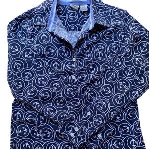 L.L. BEAN Nautical Anchor Print Button Down Shirt Woman's Size M‎